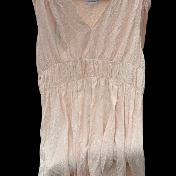 CALVIN KLEIN Womens Pink Stretch Textured Ruffled 3/4 Sleeve Midi‎ Dress Size 14 - Picture 13 of 14